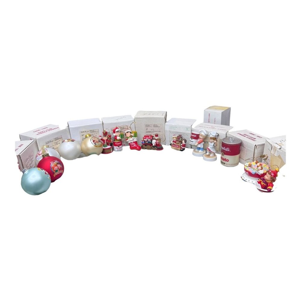 Lot of 13 Campbells Soup Collectible Christmas Ornaments Figurines Lot 2000-2004